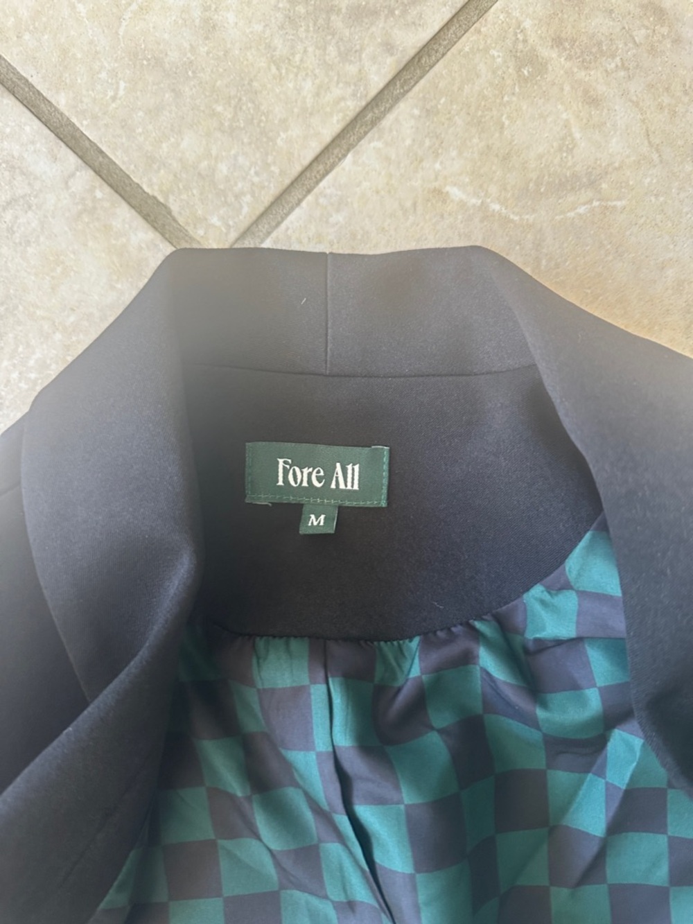 Fore All golf black School-Style Blazer with Crest and Green Check Lining M - Picture 6 of 6